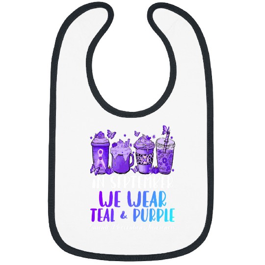 In September We Wear Teal Purple Ribbon suicides Prevention Bibs