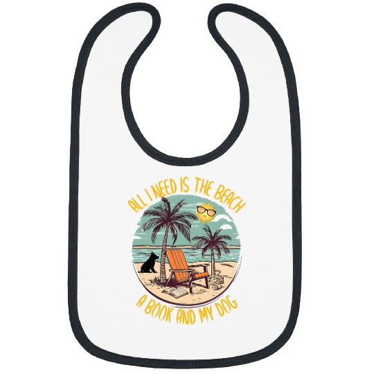 Beach Book Summer Reading Dog Tropical Ocean Bookworm Sunset Bibs