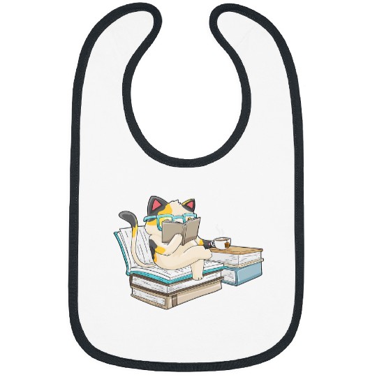 Kawaii Cats Books Tea Gift Idea Cat And Book Lover Bibs