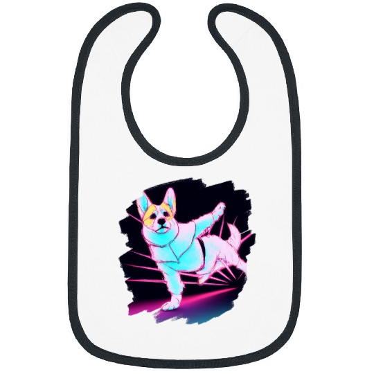 Corgi Doing Karate Kick Black Belt Martial Arts Dog 6 Bibs