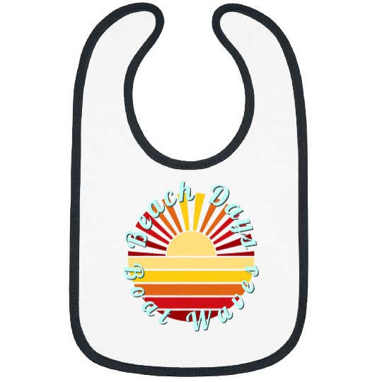Beach Days Boat Waves Summer Vacation Red Retro Ocean Sunset Bibs