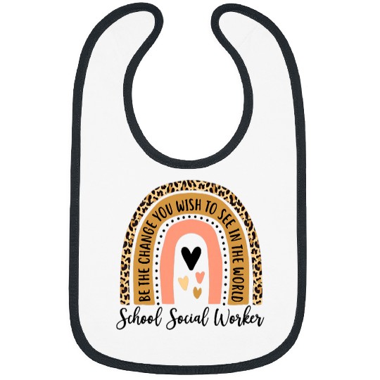 Womens School Social Worker Leopard Rainbow Cute Work Love Teacher Bibs