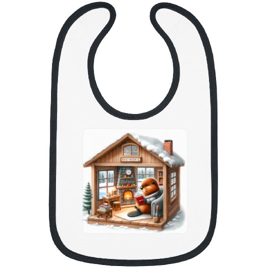 Beaver Reading Engineering Book In Rustic Cabin Fireplace Bibs