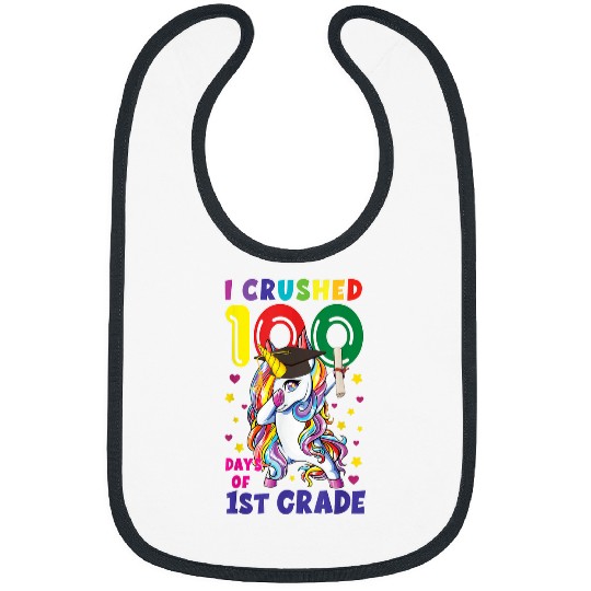 I Crushed 100 Day Of 1st Grade Unicorns Teacher Student Girls Bibs