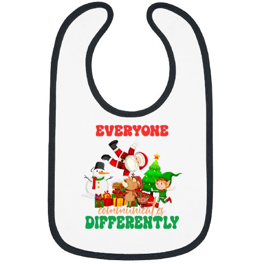 Everyone Communicates Differently SLP Speech Therapist xmass Bibs
