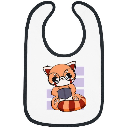 Chibi Red Panda Read Book Lover Anime Otaku Bibs