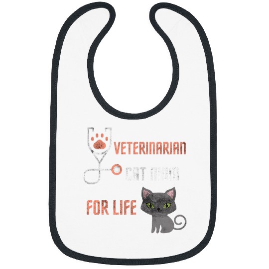 Womens Cute Kawaii Cat Design Veterinarian Cat Mom For Life Funny Bibs
