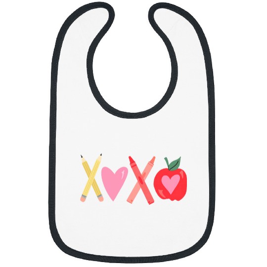 Women XOXO Teacher Valentines Day Pencil And Apple Bibs