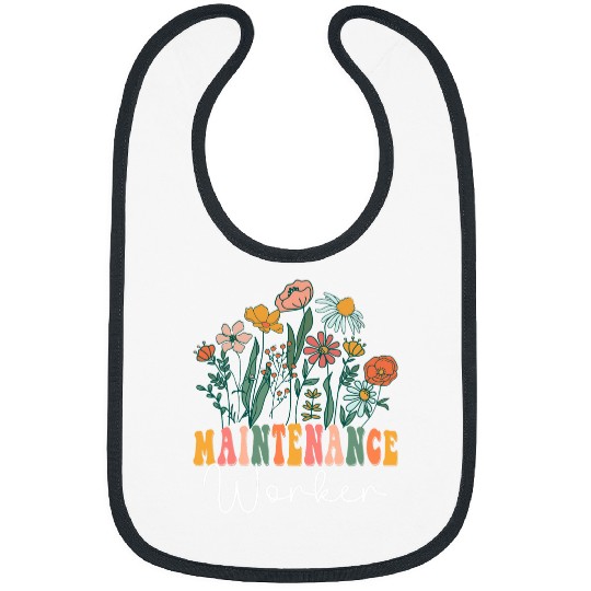 Retro Groovy floral Maintenance Worker Wildflower Tees For Bibs