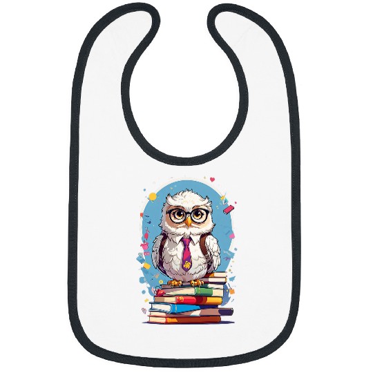 Owl Teacher standing on books 2 Bibs