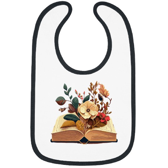 Floral Cute Book Lover Aesthetic Flower Book Reading Teacher Bibs