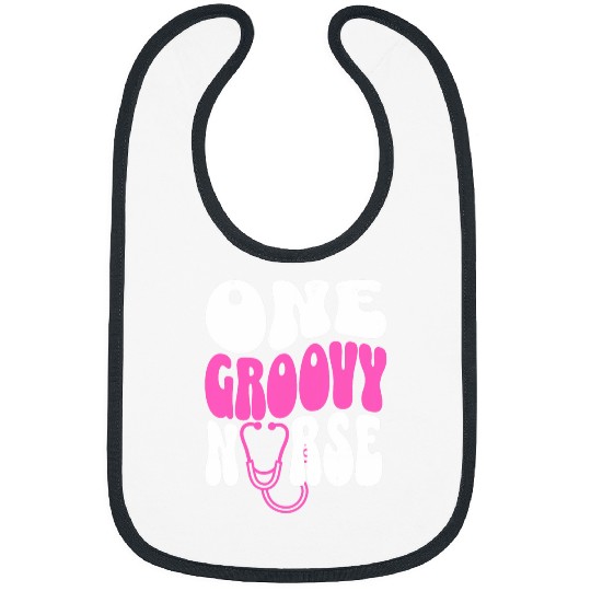 One Groovy nurses Retro Hippie for nurses Cute Pink Wavy Text Bibs