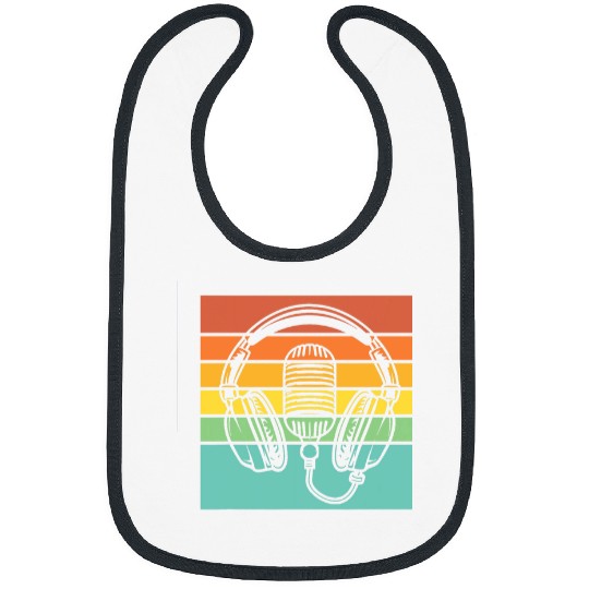 vintages Singer Vocalist Musician Retro Microphone Headphone 7 Bibs