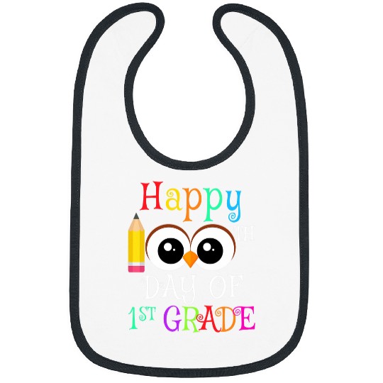Happy 100th Day Of First Grade Owl Teacher Student Kids Bibs