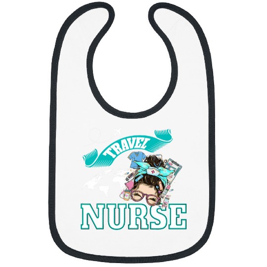 Travel nurses world globe messy bun travel nursing 1 Bibs