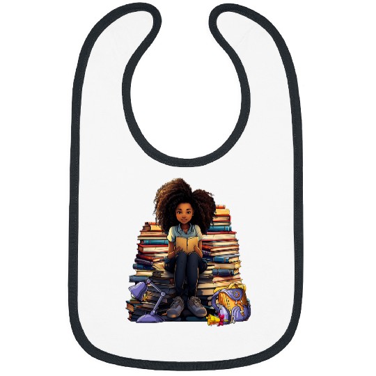 Back To School Afro Melanin Girl Reading Book Bookworm Bibs