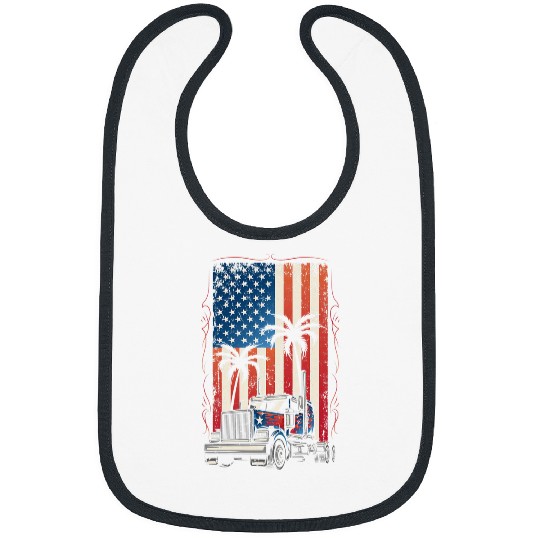 Trucker American Flag Truck Driver 18 Wheeler 4th of July Bibs
