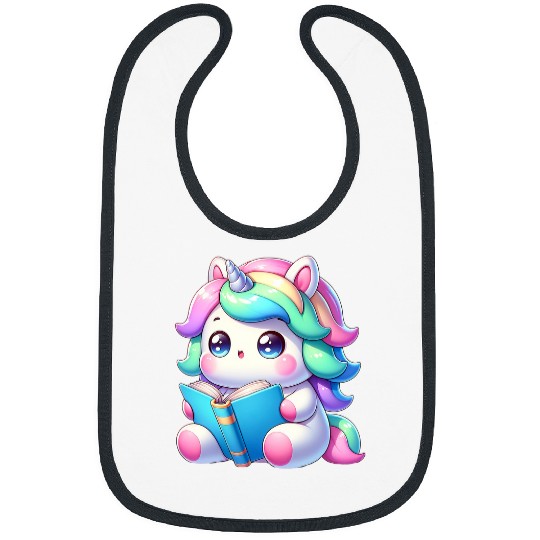 Funny Anime Kawaii Rainbow Unicorns Reading Books Coffee 8 Bibs