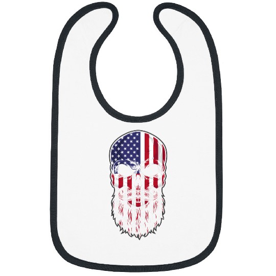 Skull Trucker USA flag Patriotic 4th July Skull Beard Bibs