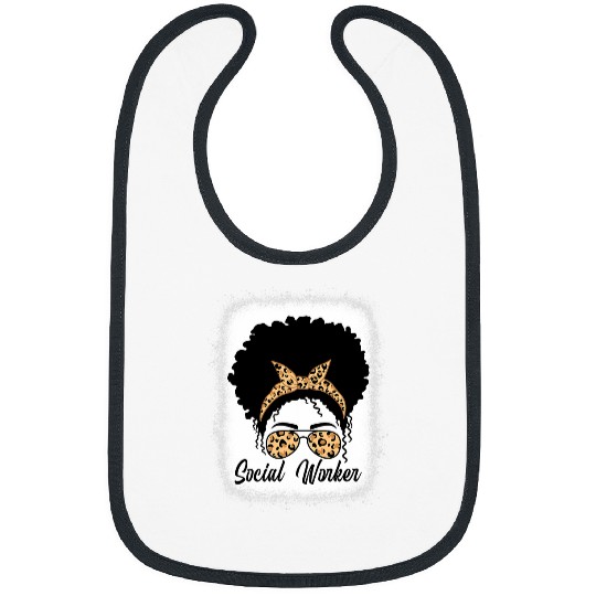 Social Worker Afro African American Leopard Messy Bibs