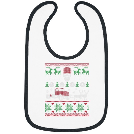 Trucker Semi Truck Pulled by Reindeer Ugly Christmas Sweater Bibs