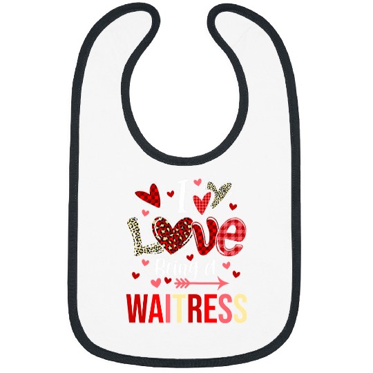 I Love Being A Waitress Red Plaid Hearts Cute Valentines day Bibs