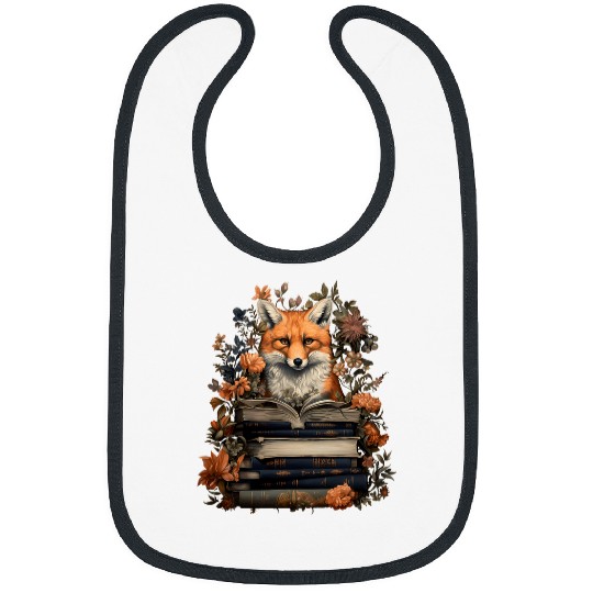 Cottagecore Fox With Books And Flowers For Book Lovers 2 Bibs