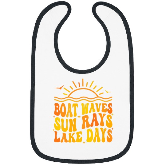 Funny Retro Boat Waves Sun Rays Lake Days Summer Sunset Bibs
