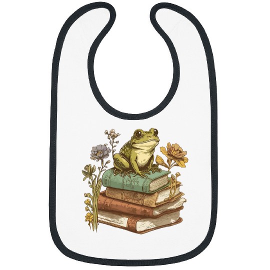 Cottagecore Aesthetic Frog Reading Book Mushroom Lover 6 Bibs