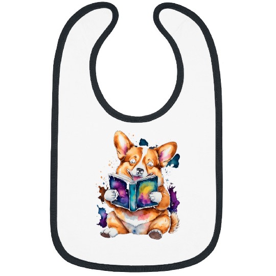 Corgi Reading Book Dog Funny Animal Art Print Graphic Bibs
