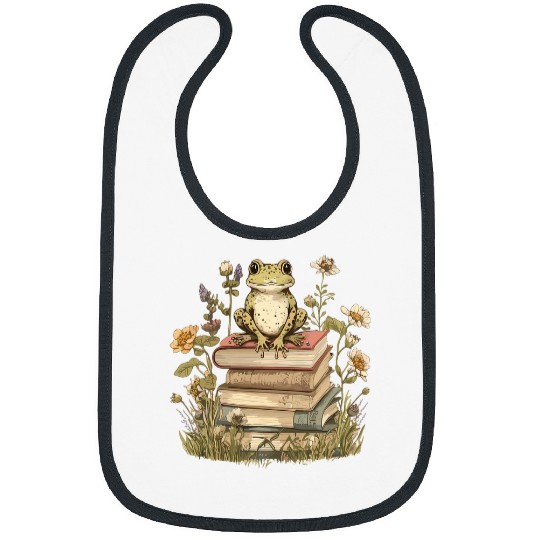 Cottagecore Aesthetic Frog Reading Book Mushroom Lover 5 Bibs