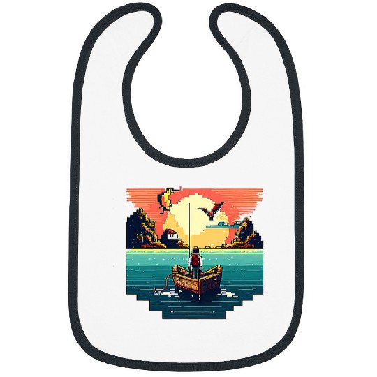 Im an angler with a boat and go fishing pixel art 4 Bibs