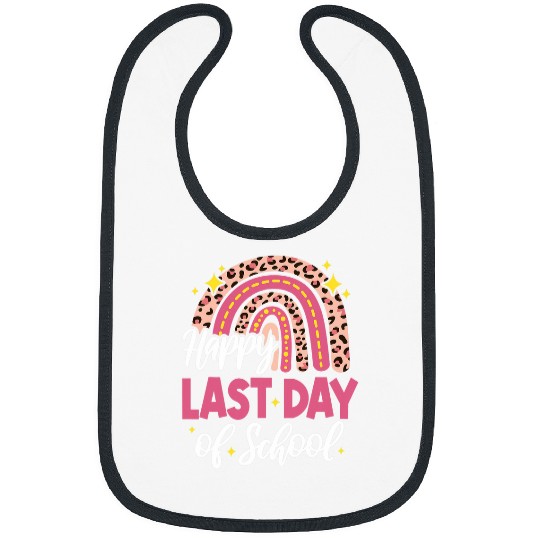 Happy Last Day of School Rainbow Leopard Teachers Girls 1 Bibs