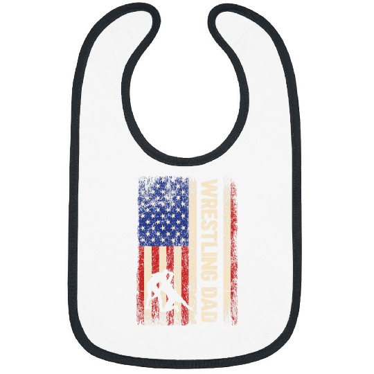 Wrestling Dad USA American Flag Wrestle Men Fathers Day Tee Bibs