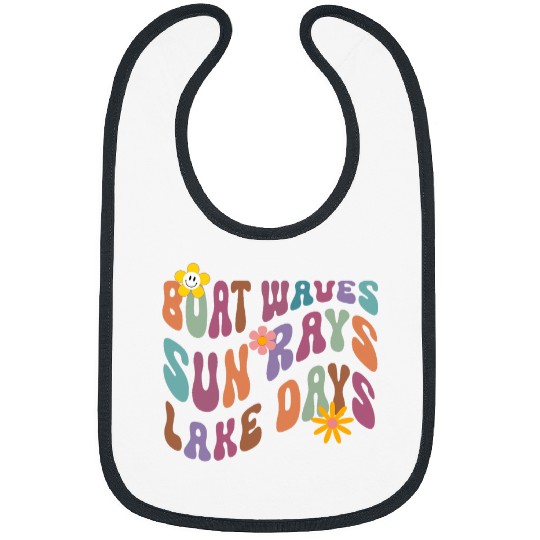Boat Waves Sun Rays Lake Days Groovy Retro Beach Design Bibs