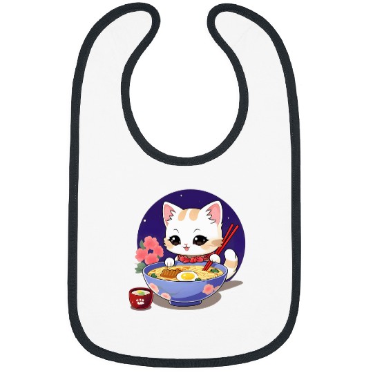 Anime Ramen Cat Retro Japanese Noodles Aesthetic Kawaii Cat Bibs