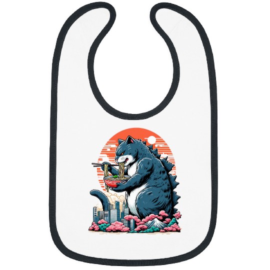 Giant Cat Ramen Retro Kawaii Japanese Anime Art Catzilla Bibs