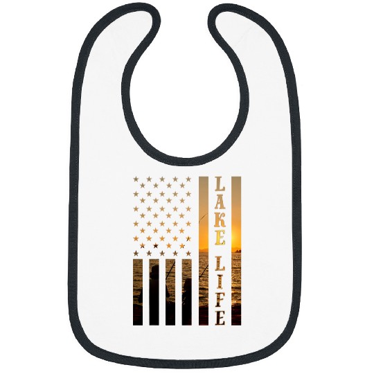 sunset lake life fisherman american flag fishing boat lover Bibs