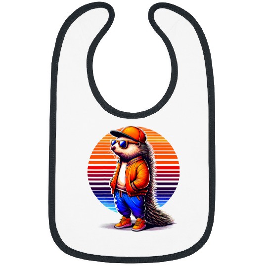 Cool Porcupine Modern Urban Style Sunset Retro Art Bibs