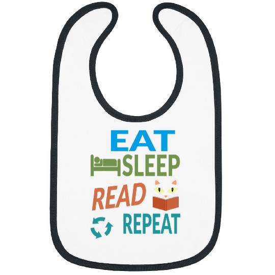 Cute Kitty Cat Face Eat Sleep Read Repeat Bibs