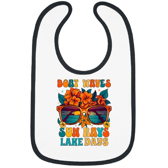 Boat Waves Sun Rays Lake Days Summer Vacation Bibs