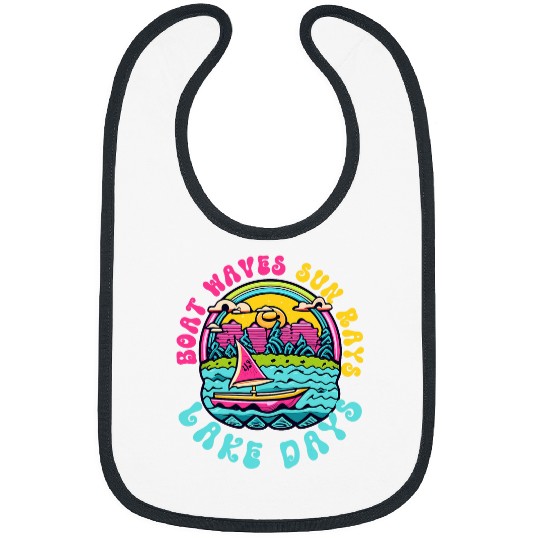 Boat Waves Sun Rays Lake Days Funny Summer Beach Vacation 8 Bibs