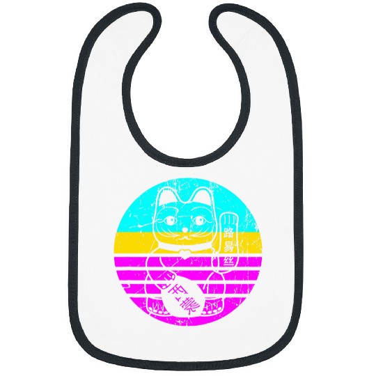 Japanese Maneki Neko Lucky Cat Distressed Bibs