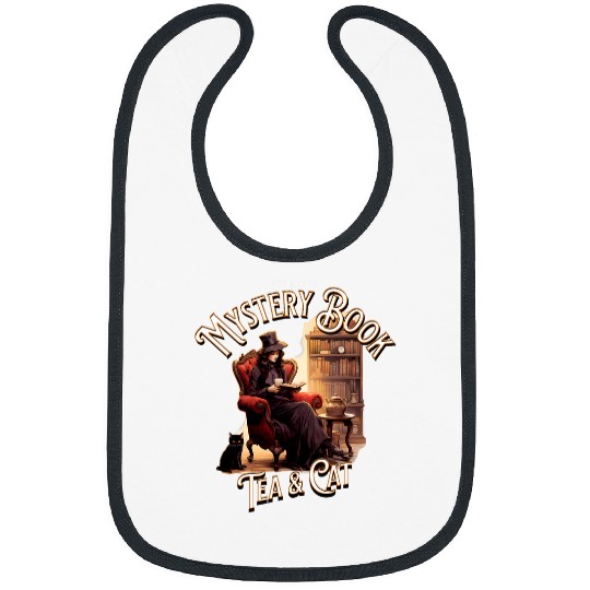 Mystery Book Tea a Cat Reading Victorian vintages Bibs
