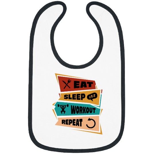 Eat Sleep Workout Repeat Funny Gym Train Motivational Bibs