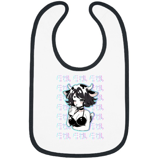 Kawaii Aesthetic Anime Cow Girl Cowgirlss with Milk Kanji Bibs
