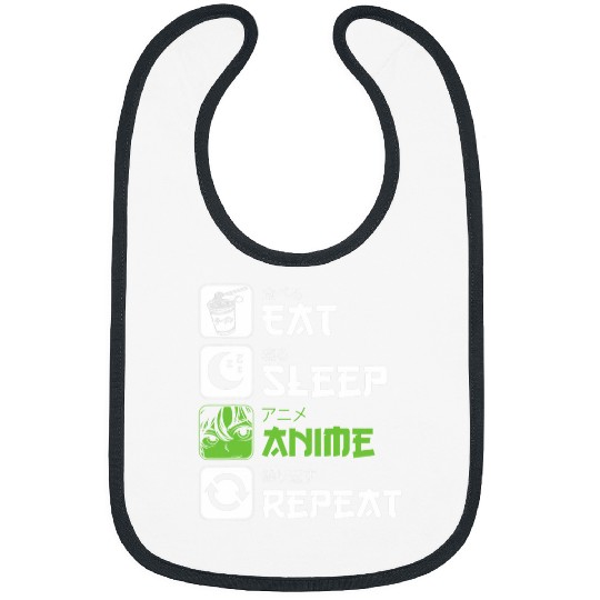 Eat Sleep Anime Repeat Manga Cosplay Merch Japan Kanji 7 Bibs