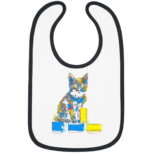 Cat Drawing Abstract Animal Art Graphic Motif Cat Bibs