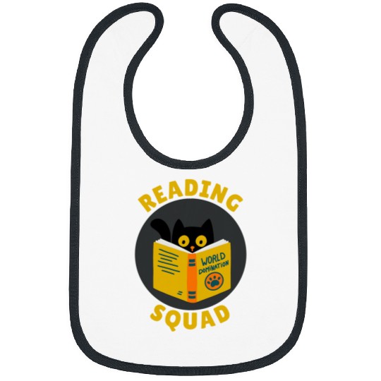 Reading Squad Cat and Book For Teacher Coachses and Librarian Bibs