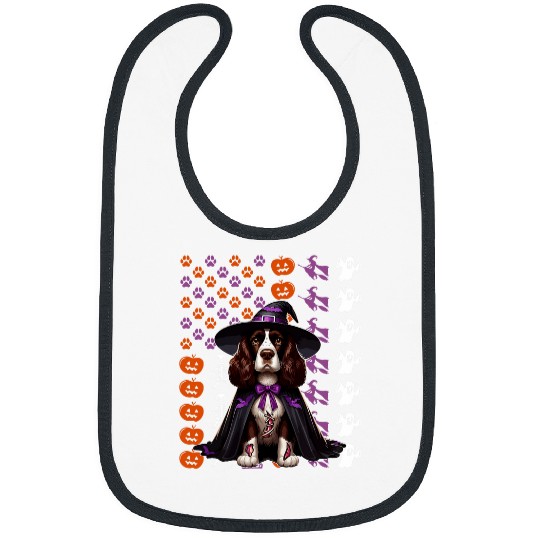 English Springer Spaniel Cosplay Witch Halloween Horror Flag Bibs